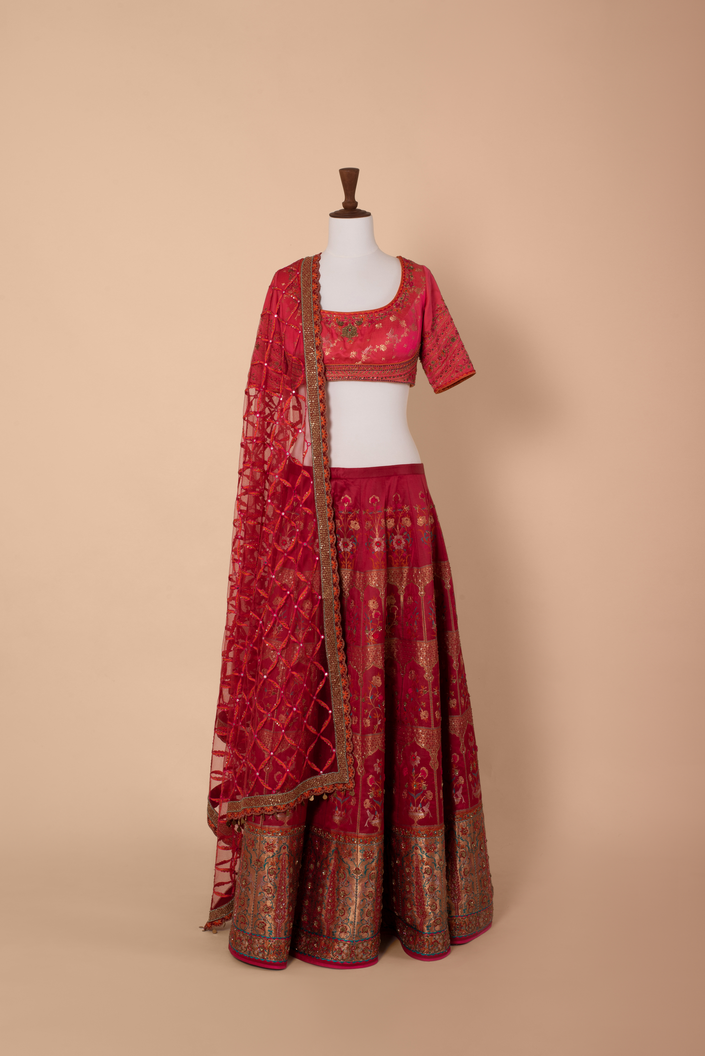 Handwoven Red Embellished Banarasi Silk Lehenga