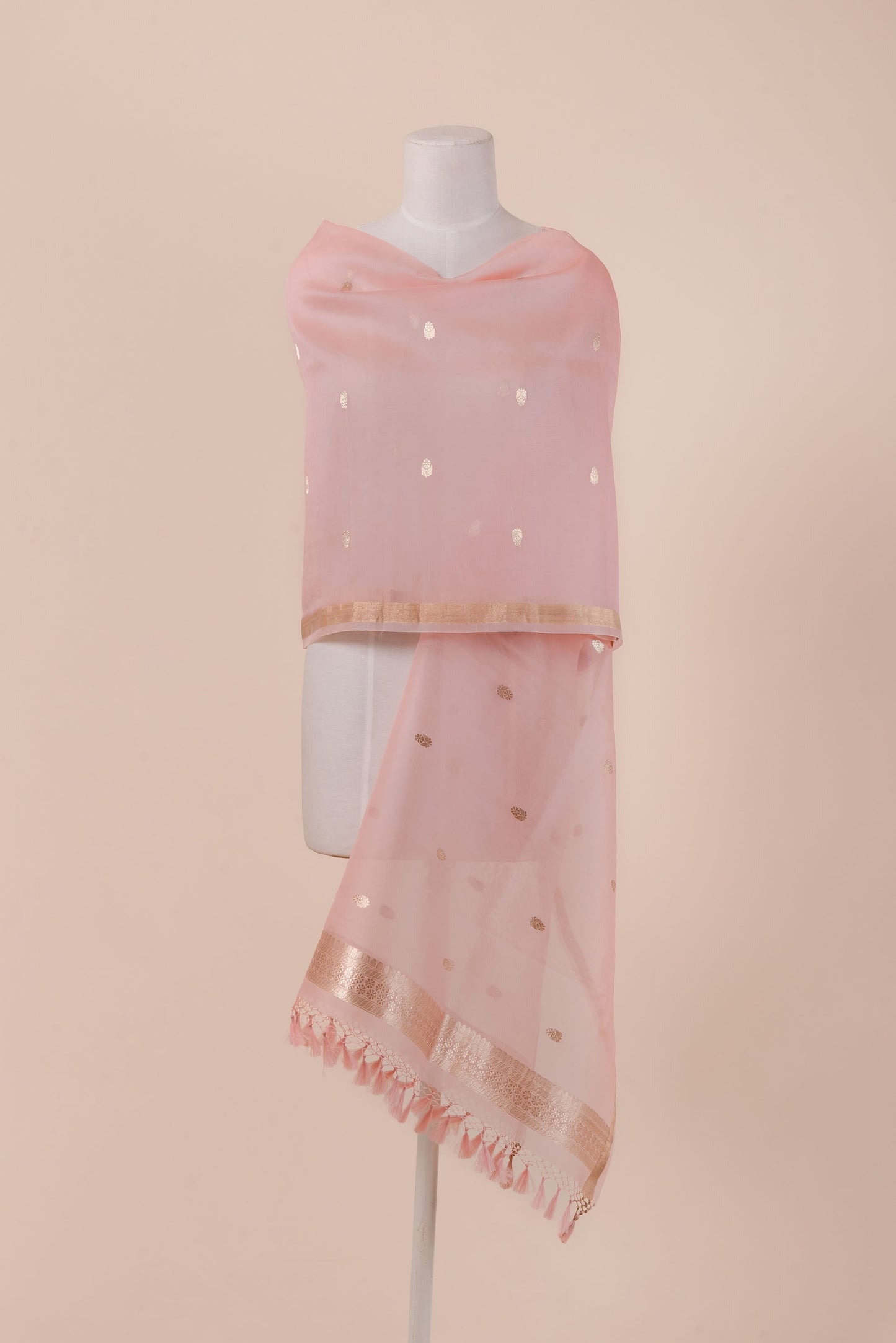 Handwoven Light Pink Organza Dupatta
