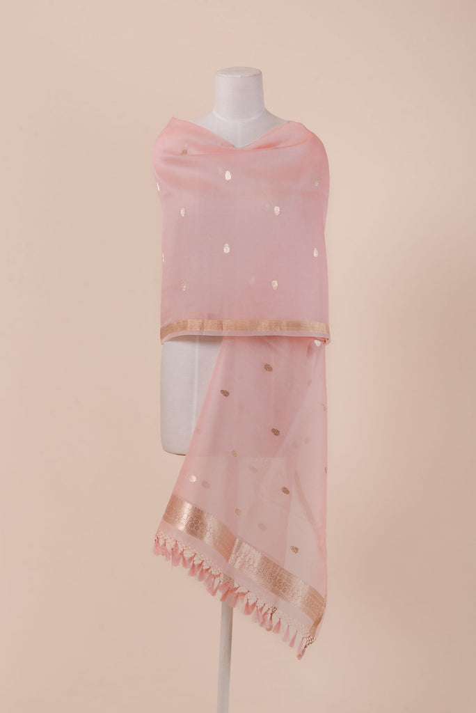 Handwoven Light Pink Organza Dupatta