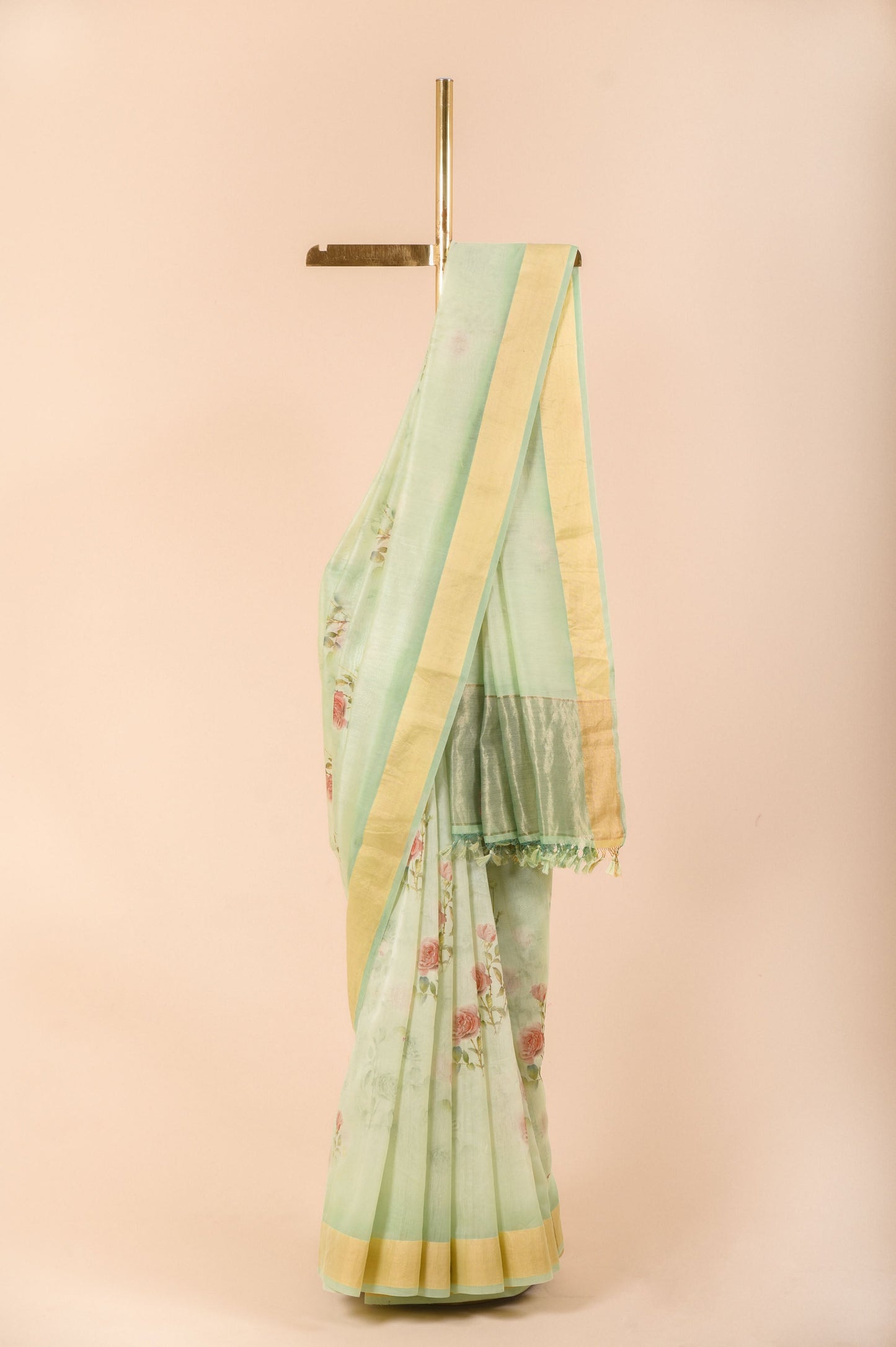 Handwoven Green Digital Print Cotton Sari