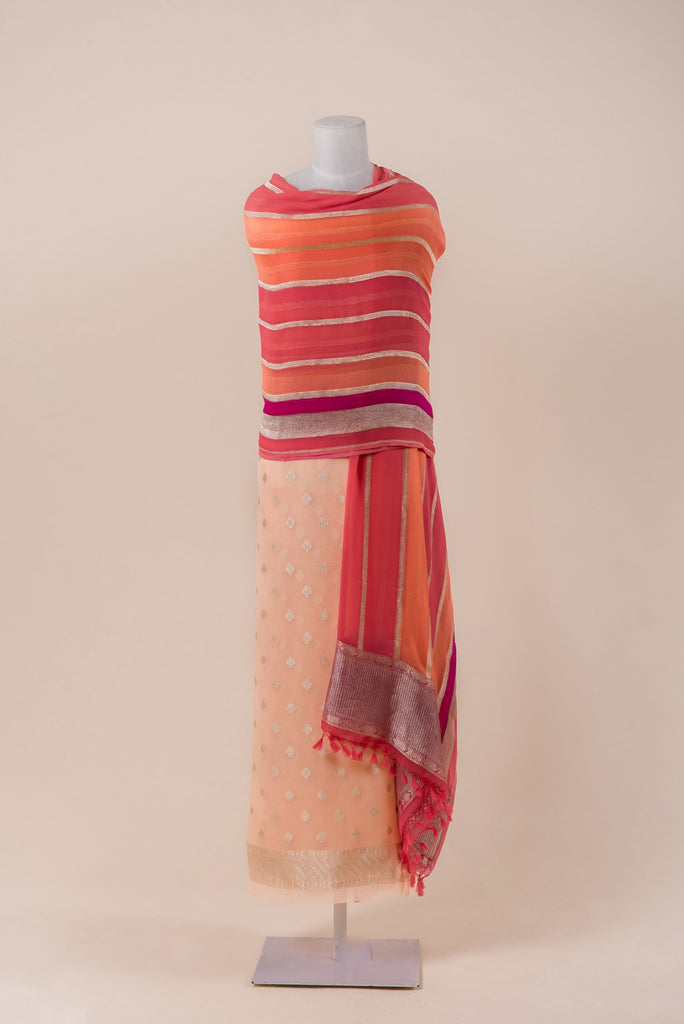 Handwoven Peach Banarasi Georgette  Suit Piece with Dupatta