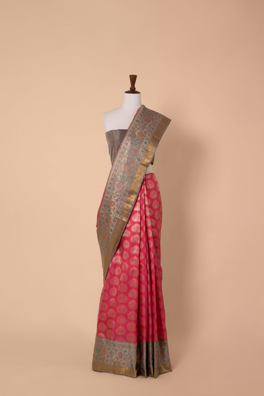 Handwoven Pink Kanjivaram Silk Sari