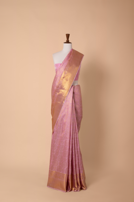 Handwoven Pink Kanjivaram Silk Sari