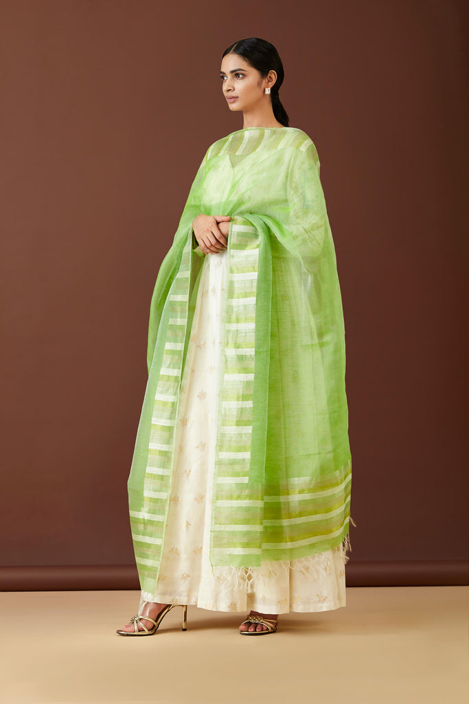Handwoven Green Linen Dupatta