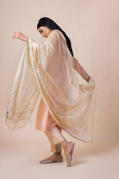 Handwoven Ivory Banarasi Net Dupatta