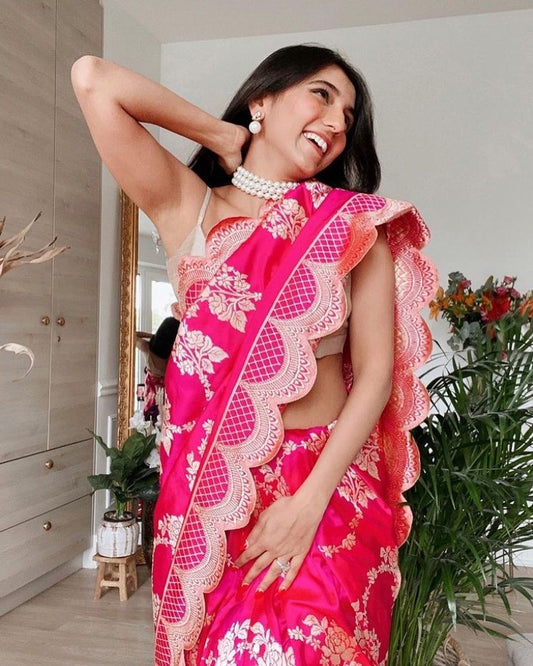 Masoom Minawala in Handwoven Deep Pink  Silk Saree