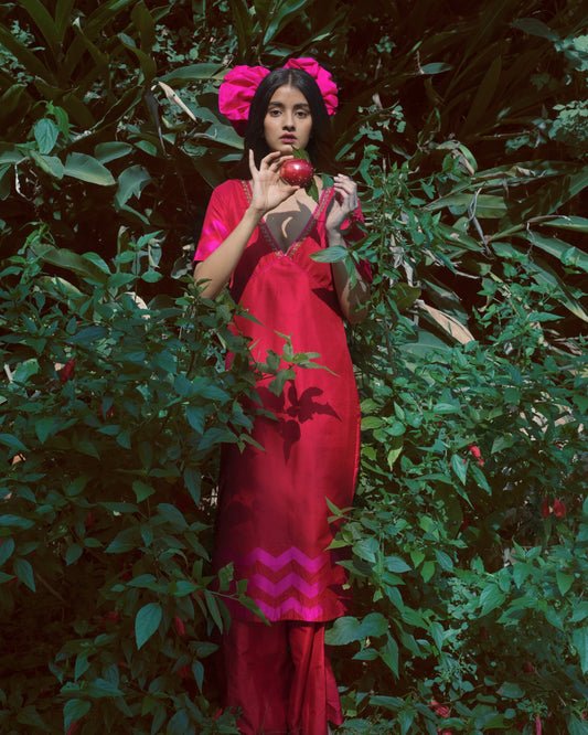 Handwoven Pink Silk Kurta and pants