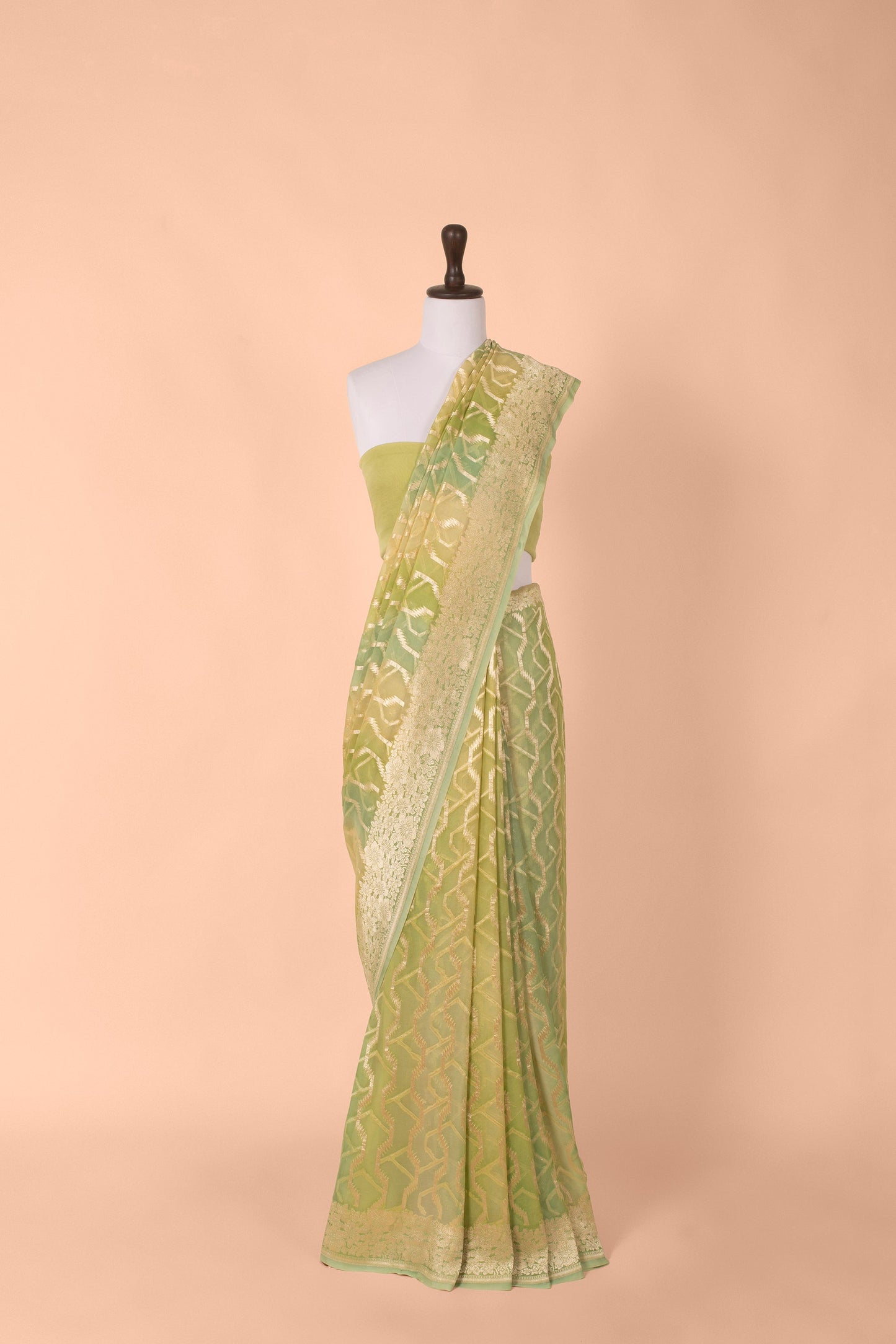 Handwoven Green Georgette Sari