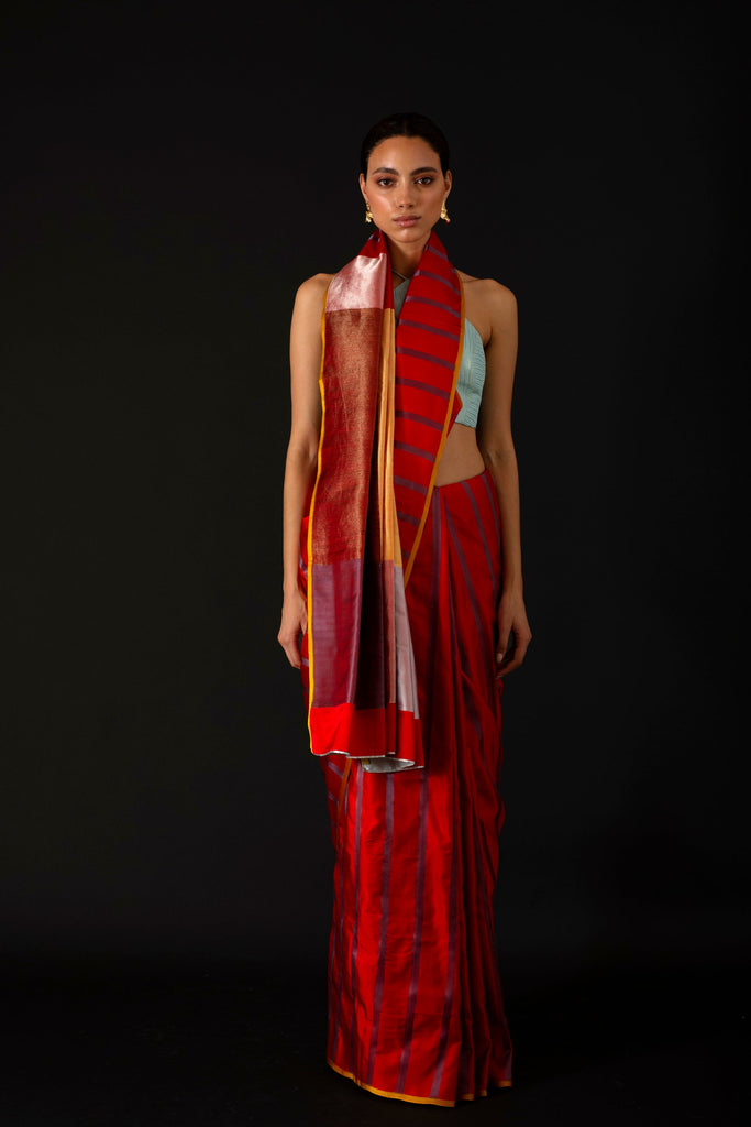Red Maple Colorblock Saree