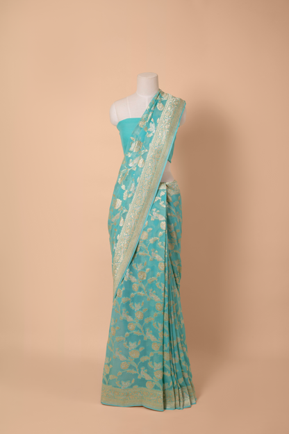 Handwoven Blue Georgette Sari