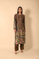 Handwoven Olive Green Digital Printed Silk Kurta