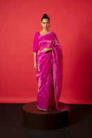 Handwoven Deep Pink Tissue Silk Sari