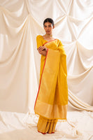 Handwoven Yellow Satin Silk Sari