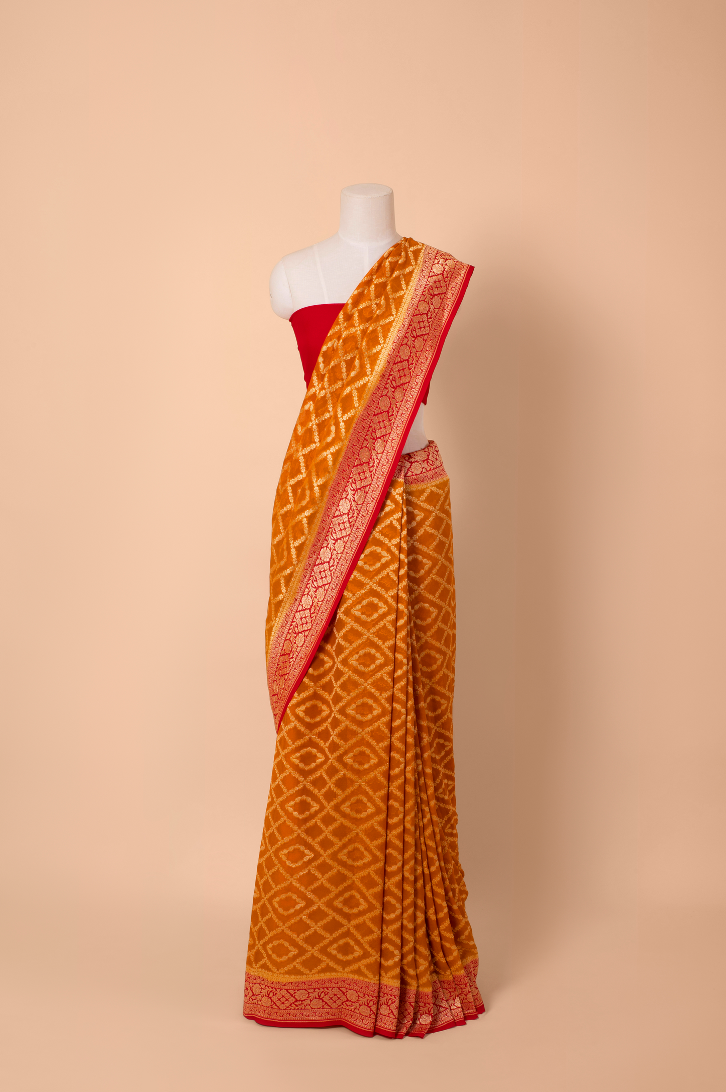 Handwoven Orange Georgette Sari