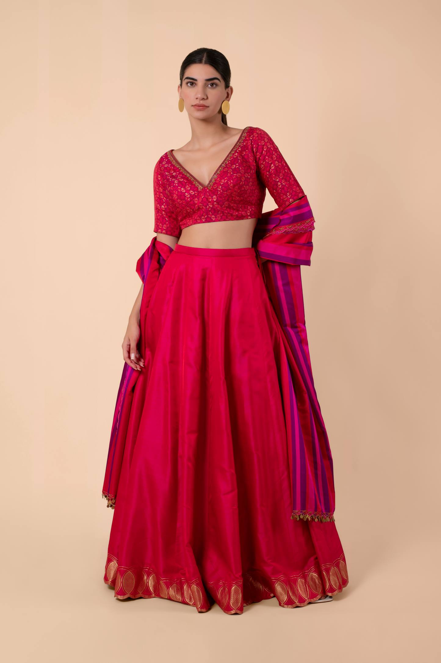 Handwoven Pink Silk Lehenga