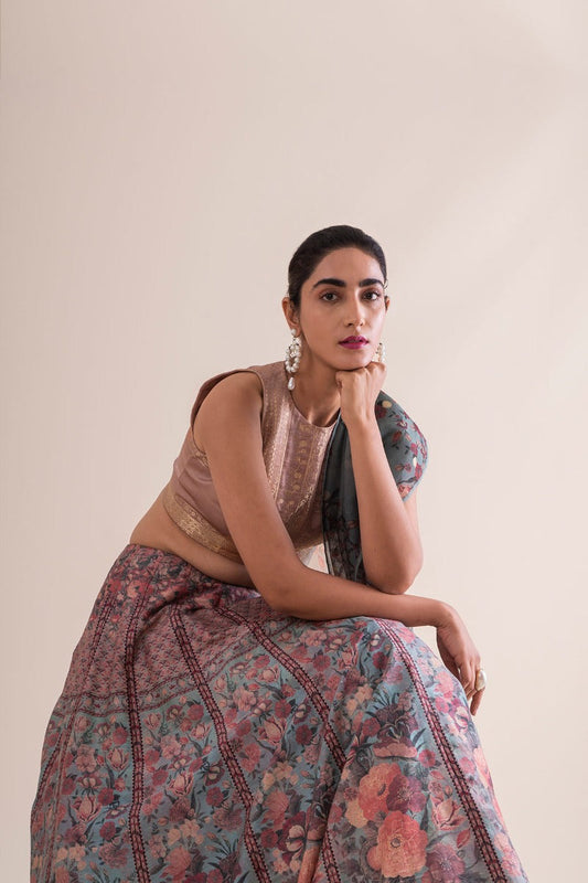 Handwoven Mint Digital Printed Silk Lehenga