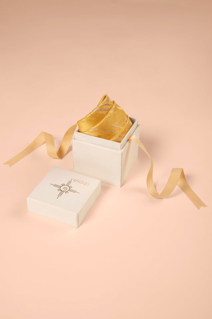 Handwoven Yellow Satin Silk Pocket Square