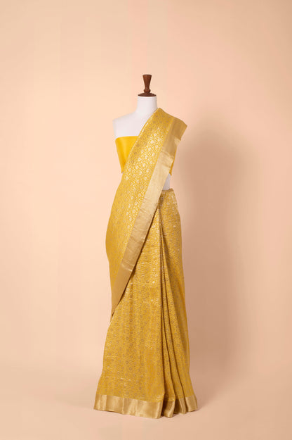 Handwoven Yellow Georgette Sari