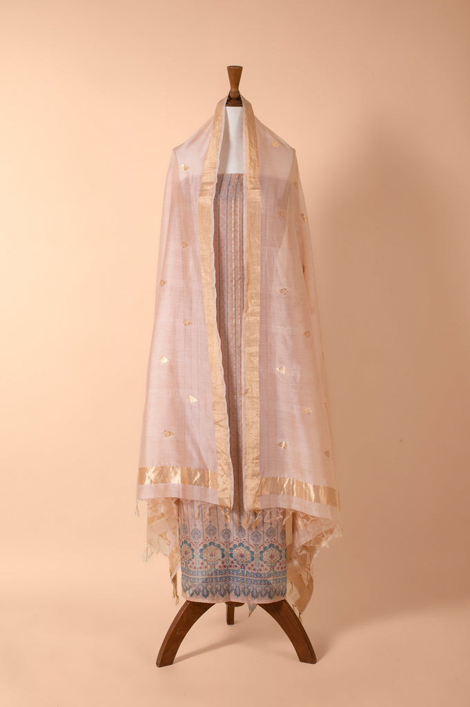 Handwoven Peach Chanderi Suit Piece