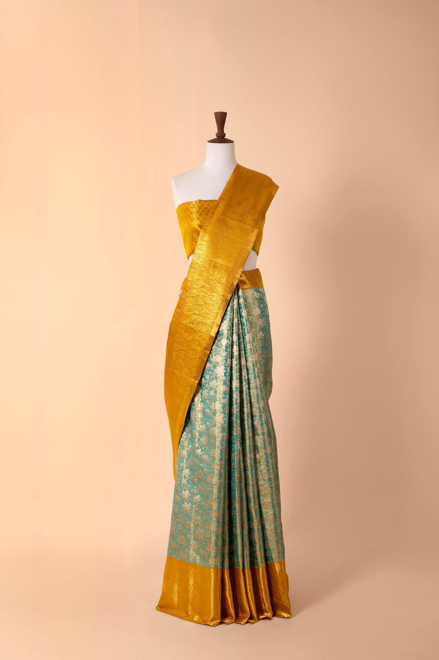 Handwoven Blue Real Zari Kanjivaram Tissue Silk Sari