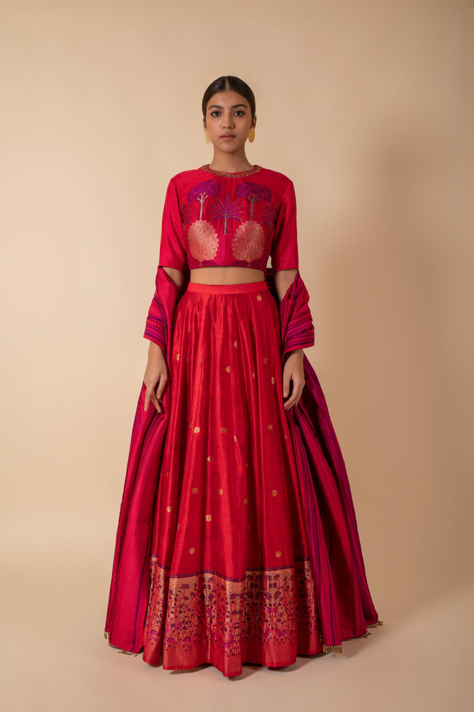 Handwoven Pink Silk Lehenga