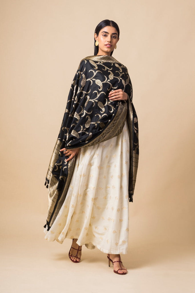 Handwoven Black Banarasi Silk Dupatta