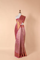 Handwoven Pink Real Zari Kanjivaram Tissue Sari