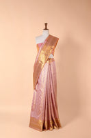 Handwoven Pink Real Zari Kanjivaram Tissue Sari