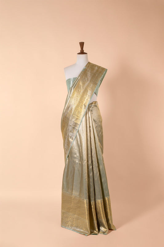 Handwoven Green Real Zari Kanjivaram Tissue Sari