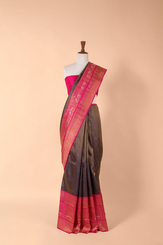 Handwoven Navy Blue Kanjivaram Silk Sari