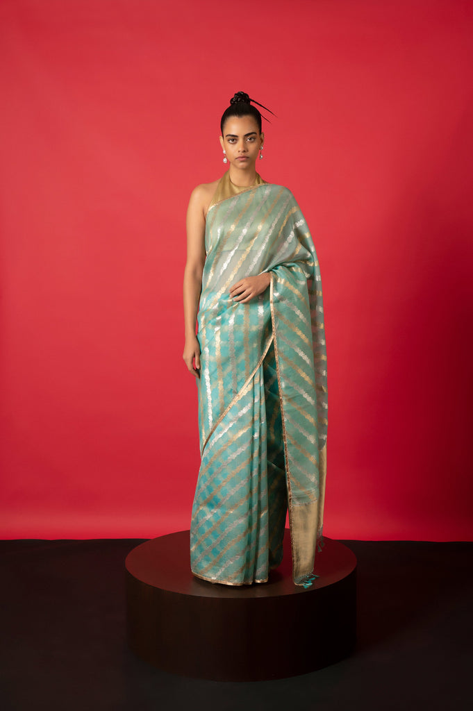 Handwoven Blue Organza Saree