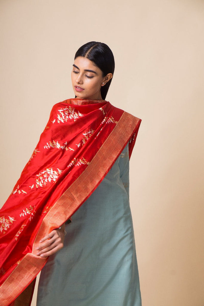 Handwoven Red Banarasi Silk Dupatta