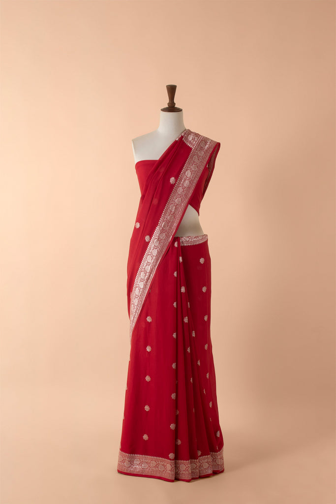 Handwoven Red Georgette Sari