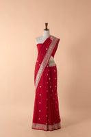 Handwoven Red Georgette Sari