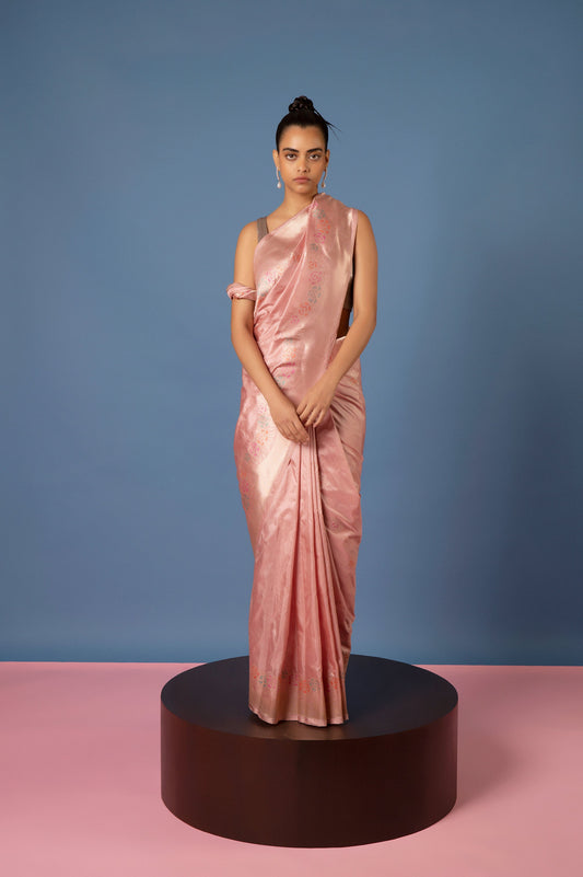 Handwoven Peach Silk Saree