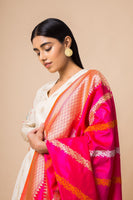 Handwoven Hot Pink Striped Banarasi Silk Dupatta