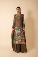 Handwoven Olive Green Digital Printed Silk Suit