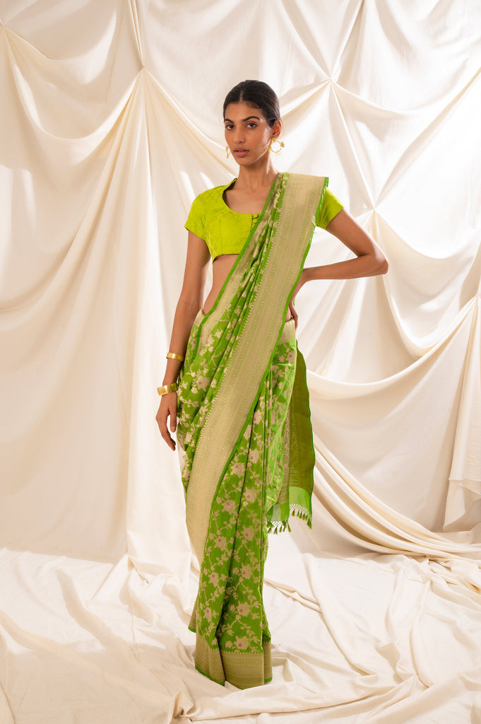 Handwoven Green Silk Sari