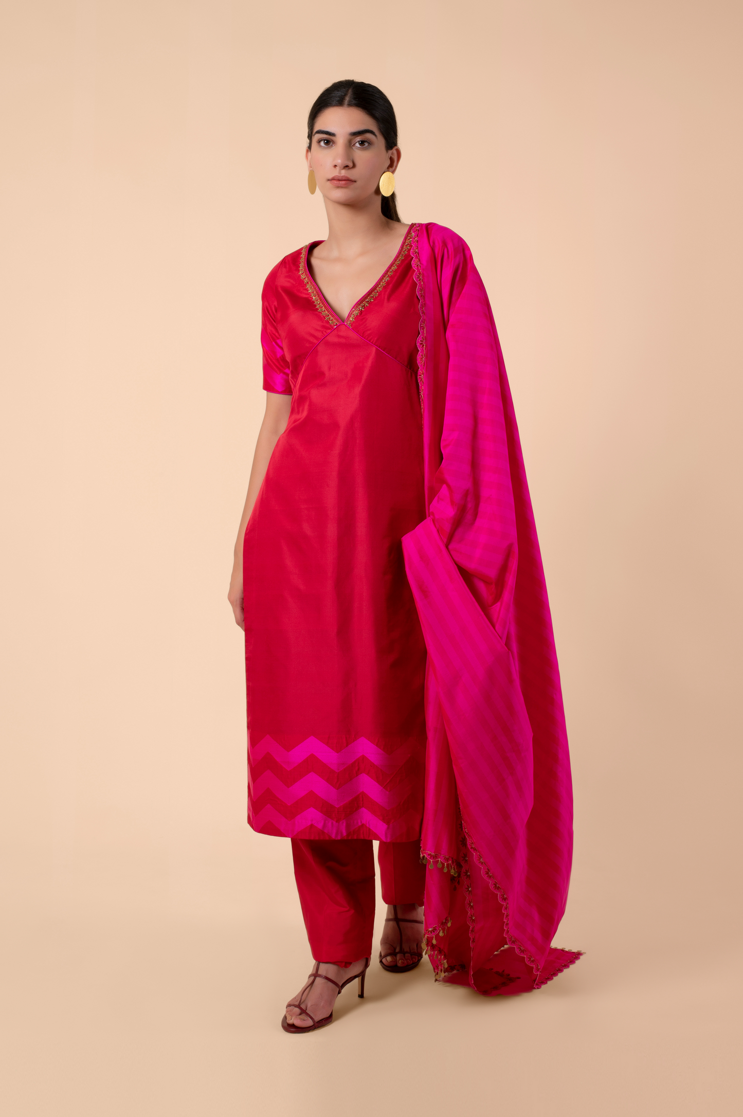 Handwoven Pink Silk Kurta and pants