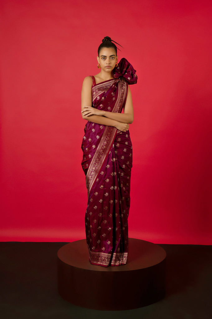 Handwoven Garnet Silk Saree