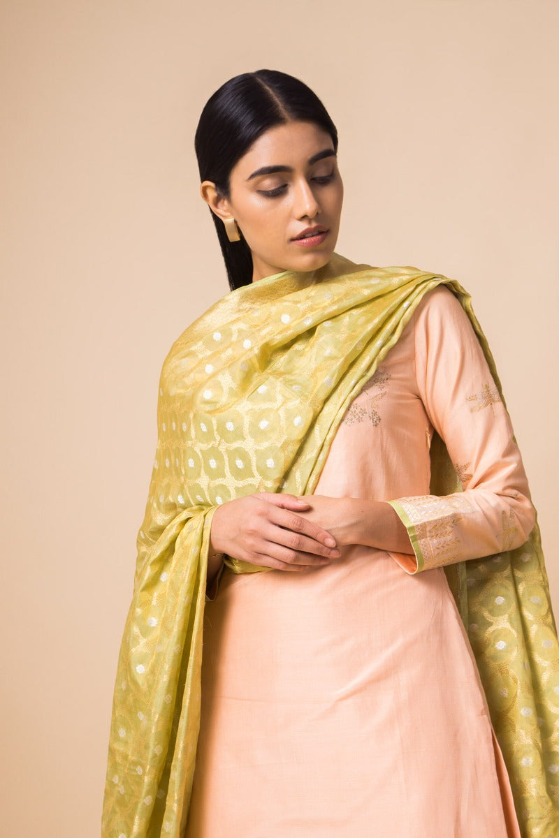 Handwoven Lime Green Tissue Dupatta