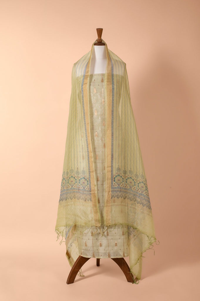Handwoven Green Chanderi Suit Piece