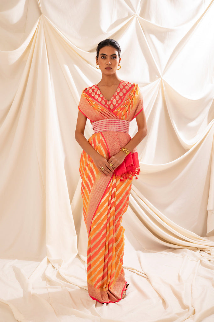 Handwoven Multicolor Georgette Sari