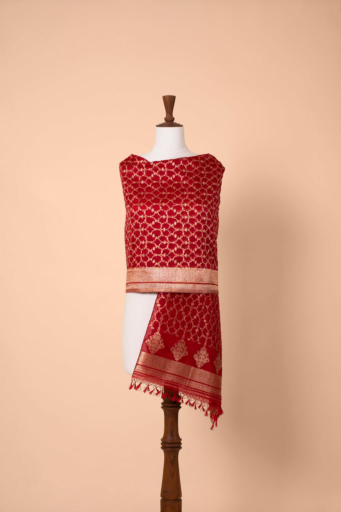 Handwoven Red Organza Dupatta