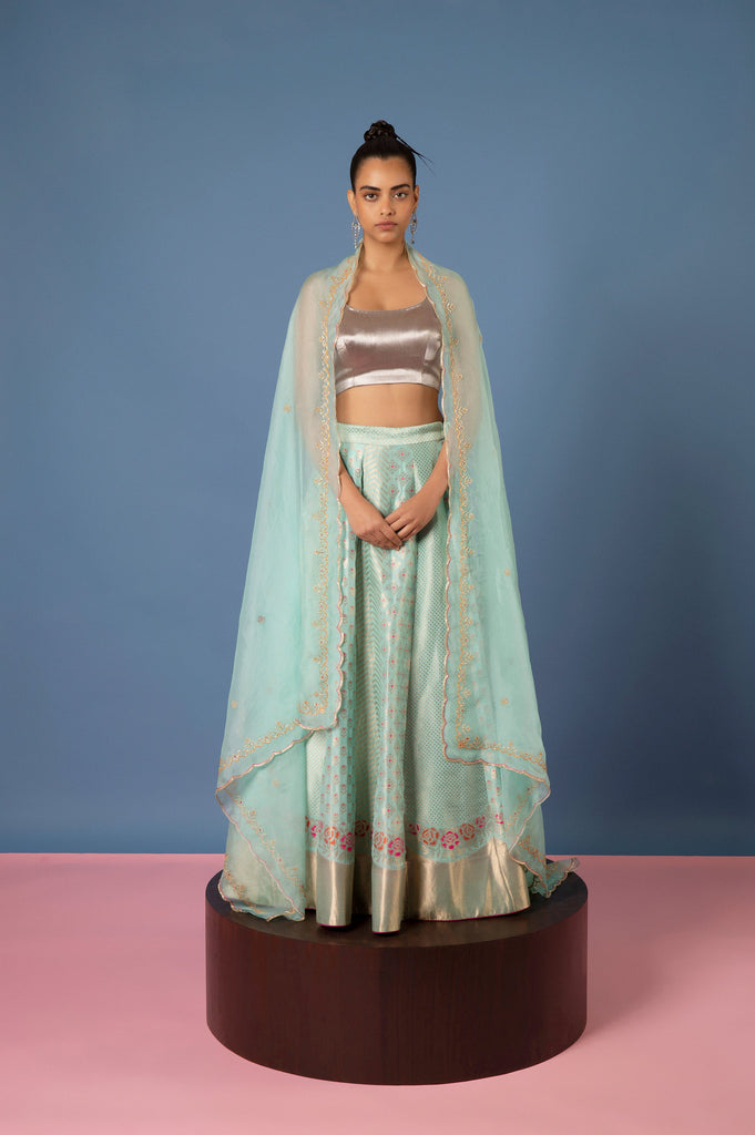 Handwoven Blue Silk Lehenga