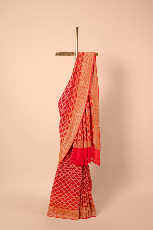 Handwoven Red Bandhani Georgette Sari