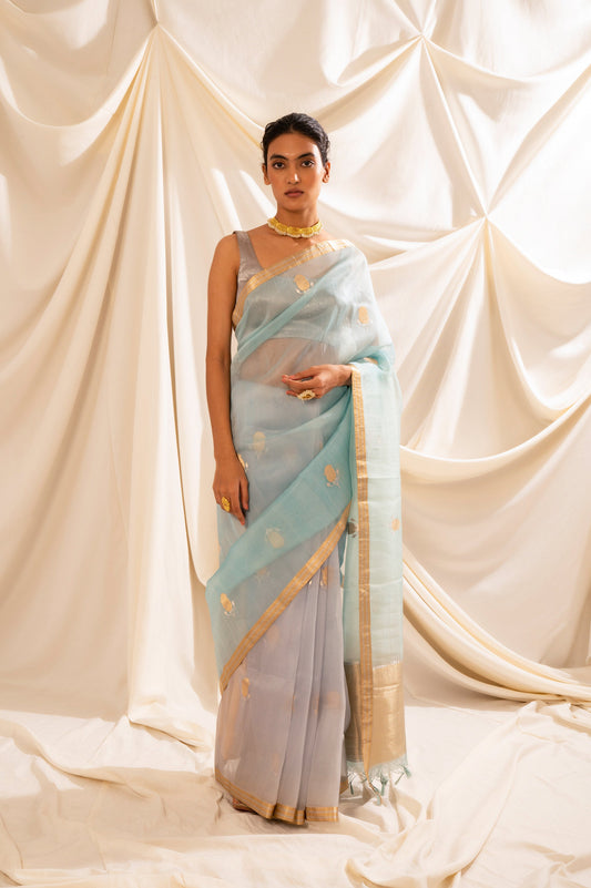 Handwoven Blue Organza Sari