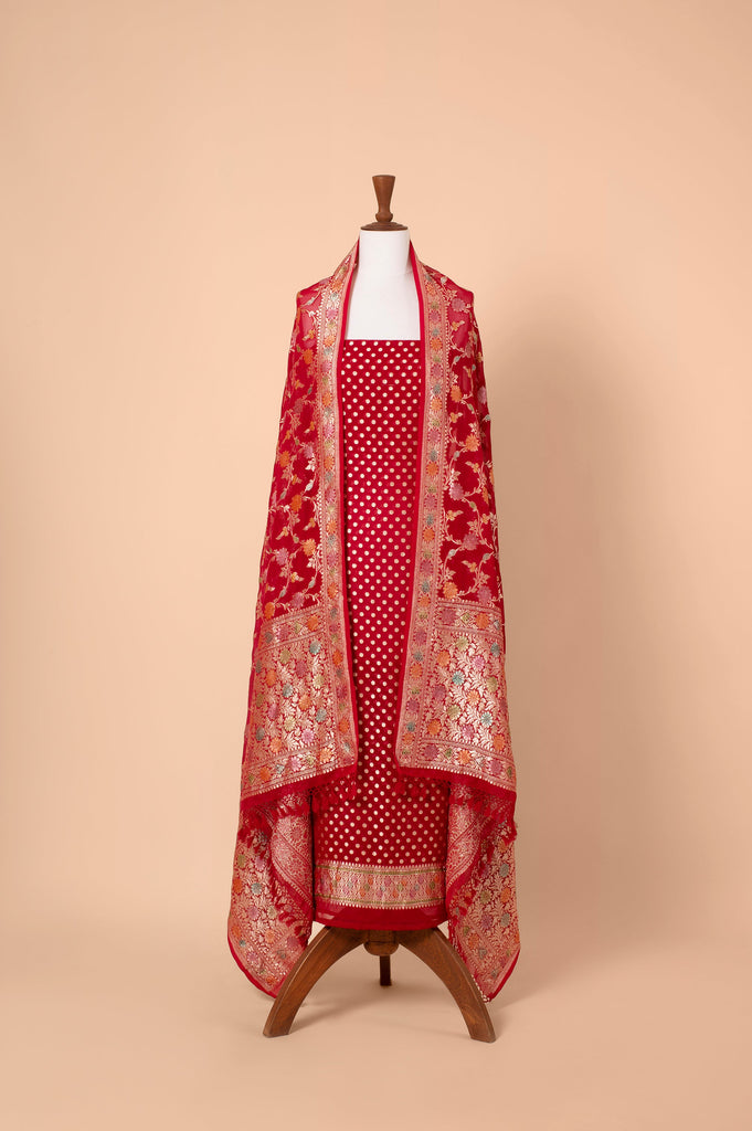 Handwoven Red Georgette Suit Piece