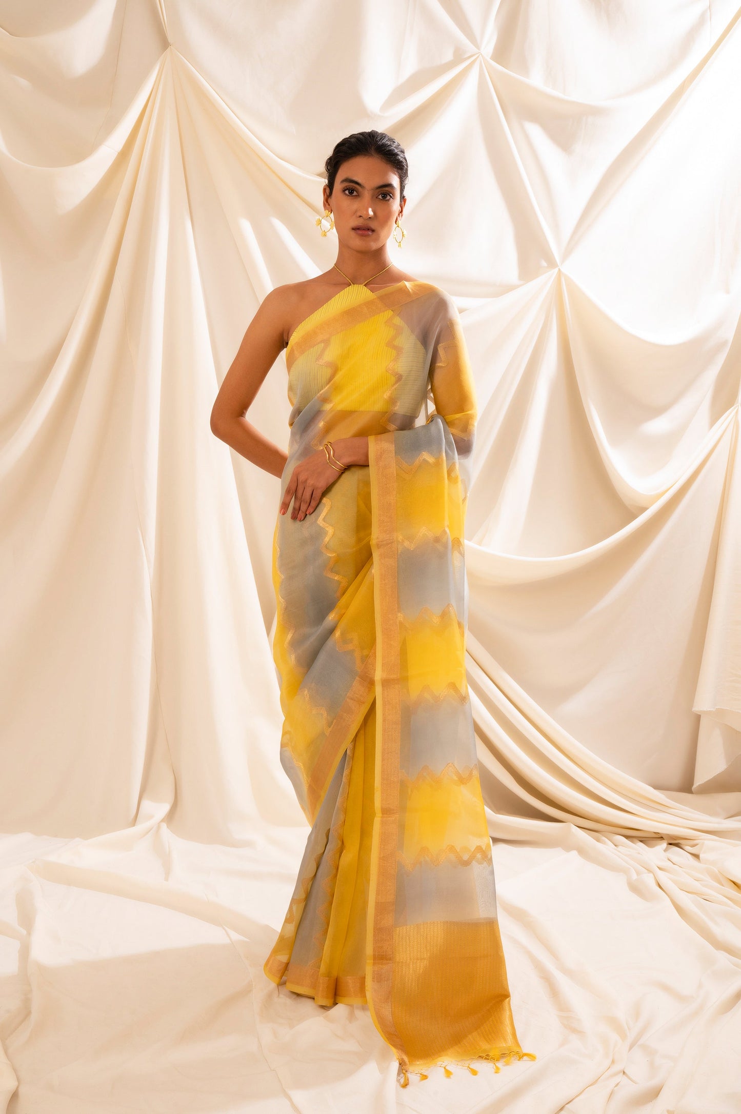 Handwoven Yellow Organza Sari