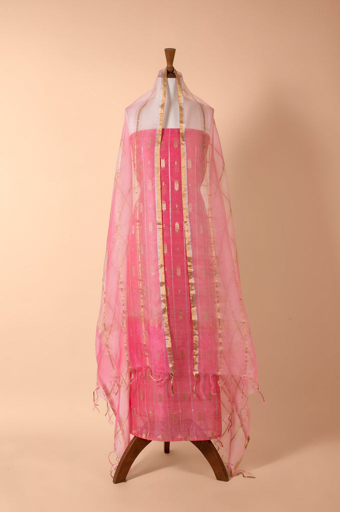 Handwoven Pink Chanderi Suit Piece